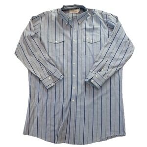 Longhorn by Niver Western Wear Shirt XXL 18x35 Blue Stripe USA Mens Vintage